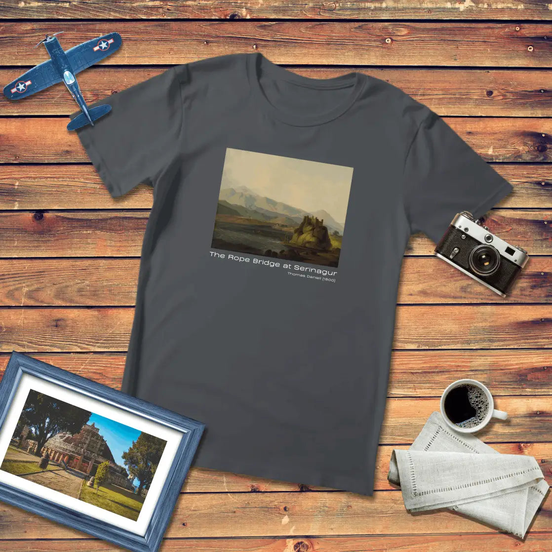 The Rope Bridge at Serinagur Art T-Shirt Dark Edition (Premium Fit)