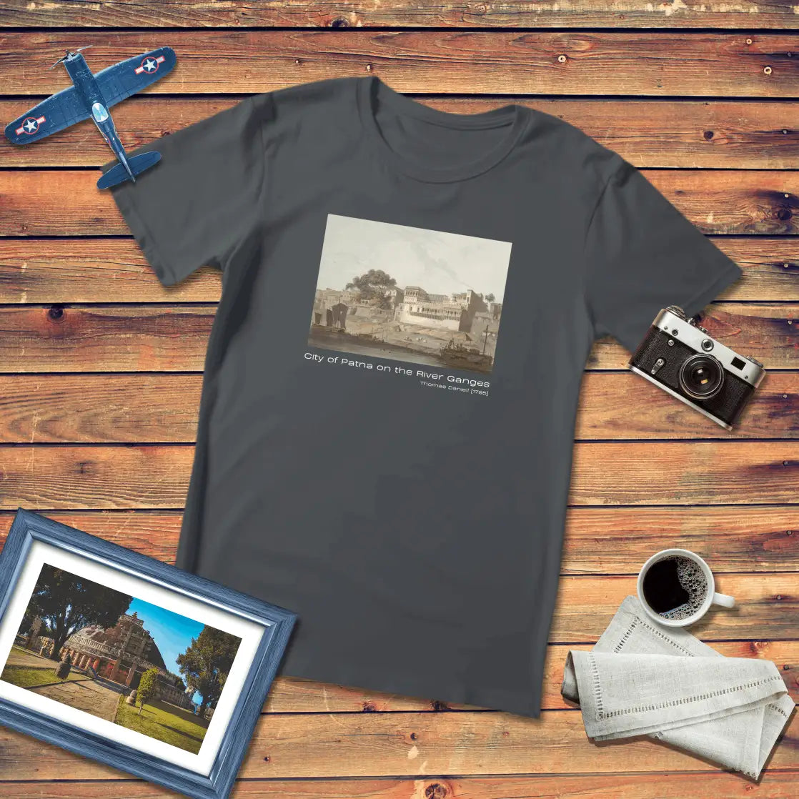 City of Patna on the River Ganges Art T-Shirt Dark Edition (Premium Fit)